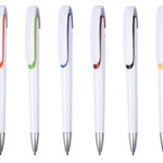 Plastic Pen White Barrel And Coloured Trim Large Clip Spark