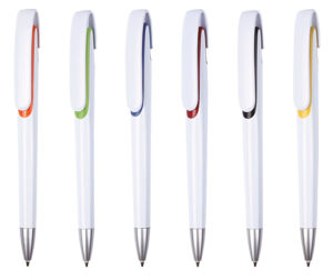 Plastic Pen White Barrel And Coloured Trim Large Clip Spark - 54465_68392.jpg