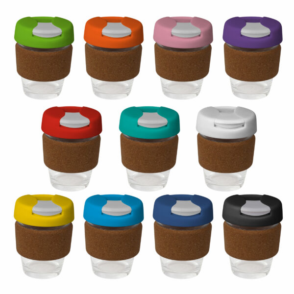 Coffee Cup / Mug 8oz/235ml Glass Karma Kup Cork Band Plastic Flip Lid Reusable Eco Friendly - 62165_116356.jpg