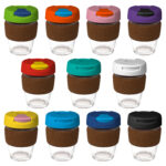 Coffee Cup / Mug 12oz/340ml Glass Karma Kup Cork Band Plastic Flip Lid Reusable Eco Friendly