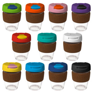 Coffee Cup / Mug 12oz/340ml Glass Karma Kup Cork Band Plastic Flip Lid Reusable Eco Friendly - 62167_116095.jpg