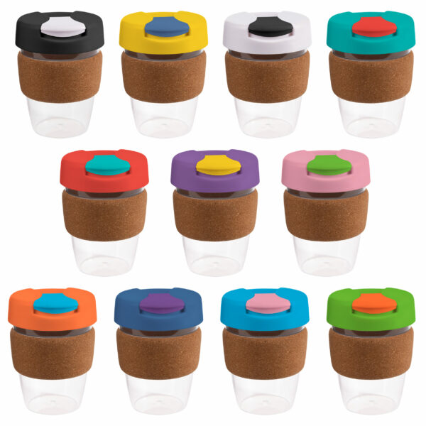 Coffee Cup / Mug 12oz/340ml Clear Plastic Karma Kup Cork Band Plastic Flip Lid Reusable Eco Friendly - 62178_116246.jpg