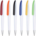 Pen Plastic , Sleek White Barrel With Coloured Clip Camaro - 54470_68427.jpg